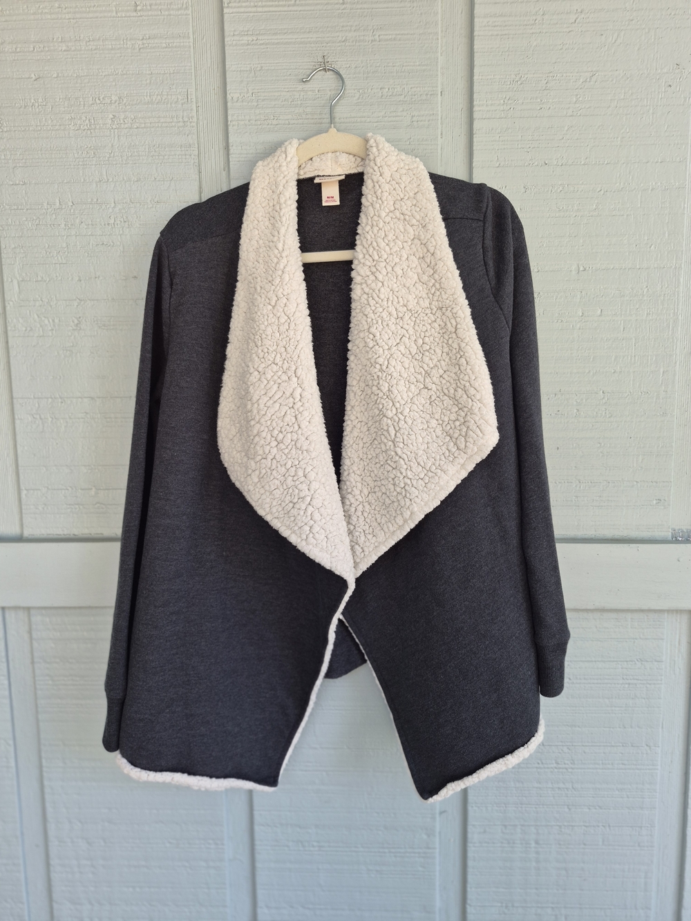 Mossimo Dark Gray Sweater Jacket Faux Cream Sherpa Lining Medium Cottagecore